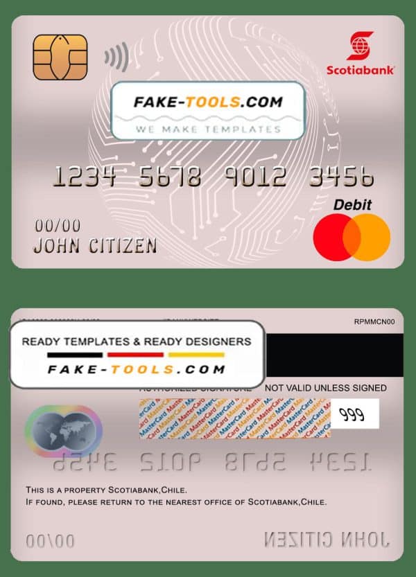 Chile Scotiabank bank mastercard debit card template in PSD format, fully editable