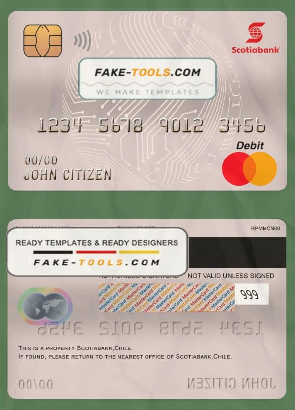 Chile Scotiabank bank mastercard debit card template in PSD format, fully editable
