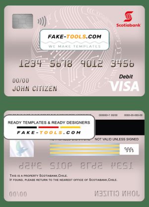 Chile Scotiabank bank visa card debit card template in PSD format, fully editable
