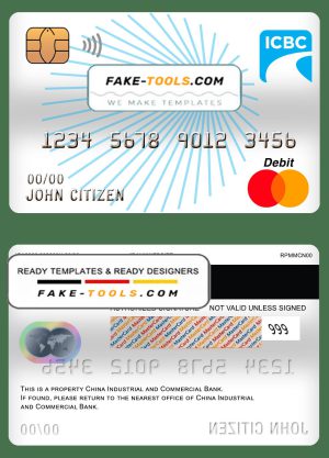 China Industrial and Commercial Bank of China bank mastercard debit card template in PSD format, fully editable
