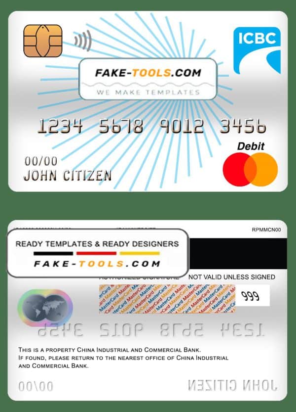 China Industrial and Commercial Bank of China bank mastercard debit card template in PSD format, fully editable