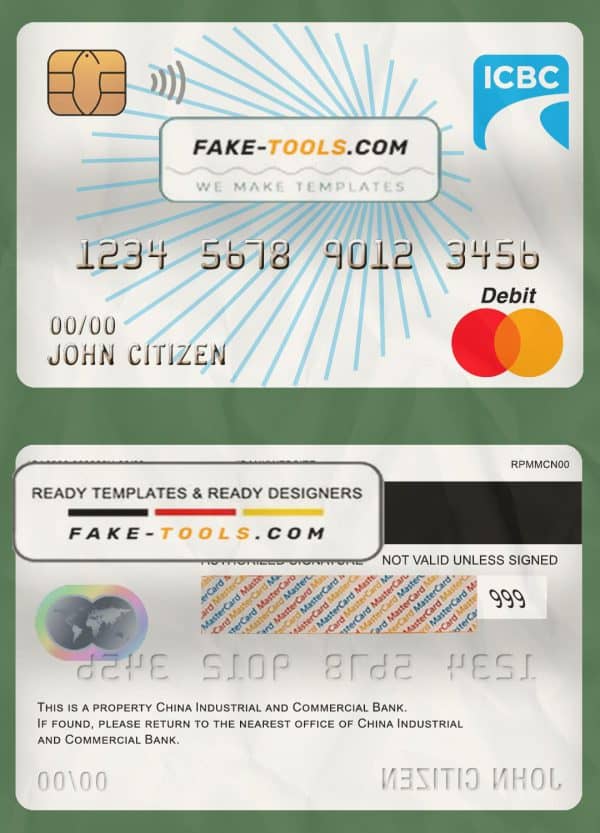 China Industrial and Commercial Bank of China bank mastercard debit card template in PSD format, fully editable