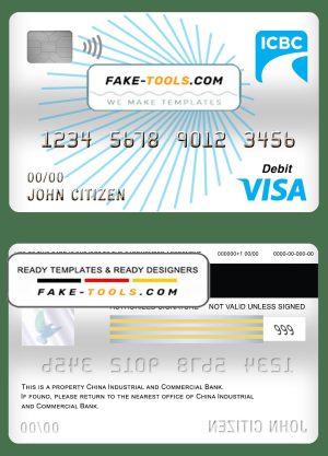 China Industrial and Commercial Bank of China bank visa card debit card template in PSD format, fully editable