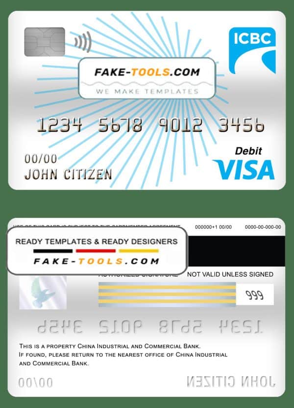 China Industrial and Commercial Bank of China bank visa card debit card template in PSD format, fully editable