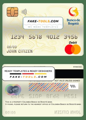 Colombia Banco de Bogotá bank mastercard debit card template in PSD format, fully editable