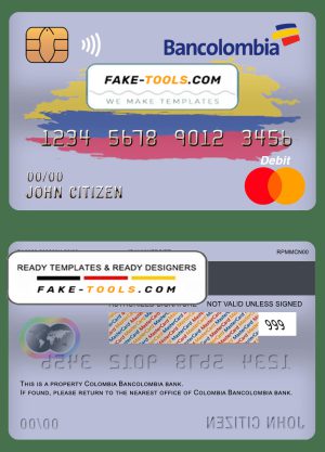 Colombia Bancolombia bank mastercard debit card template in PSD format, fully editable