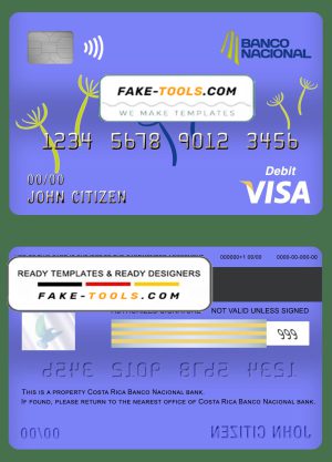 Costa Rica Banco Nacional de Costa Rica visa card debit card template in PSD format, fully editable