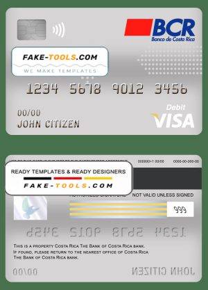Costa Rica The Bank of Costa Rica bank visa card debit card template in PSD format, fully editable