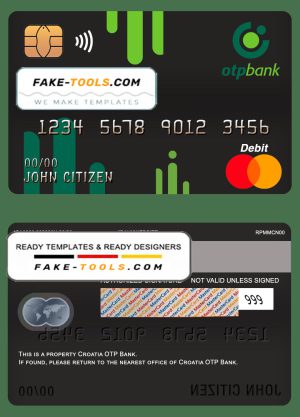 Croatia OTP bank mastercard debit card template in PSD format, fully editable