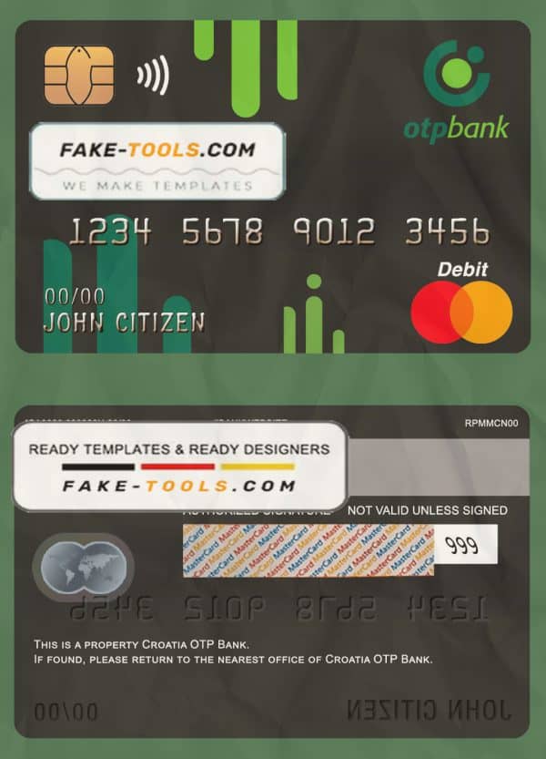 Croatia OTP bank mastercard debit card template in PSD format, fully editable