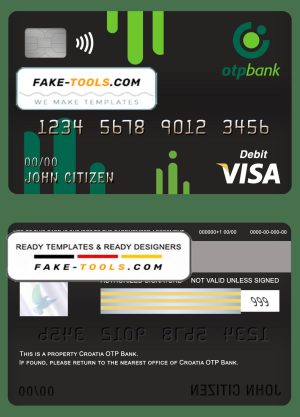 Croatia OTP bank visa card debit card template in PSD format, fully editable