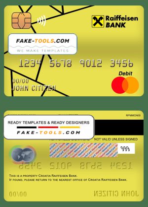 Croatia Raiffeisen bank mastercard debit card template in PSD format, fully editable