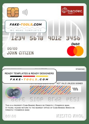 Cuba Bandec Banco de Credito y Comercio bank mastercard debit card template in PSD format, fully editable