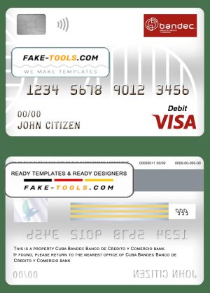 Cuba Bandec Banco de Credito y Comercio bank visa card debit card template in PSD format, fully editable