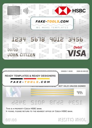 Czech HSBC bank visa card debit card template in PSD format, fully editable