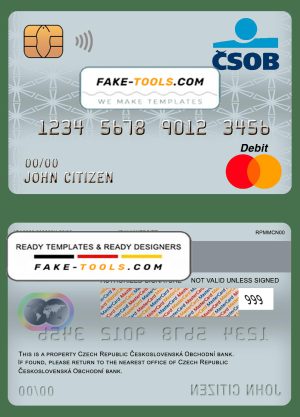 Czech Republic Československá Obchodní bank mastercard debit card template in PSD format, fully editable
