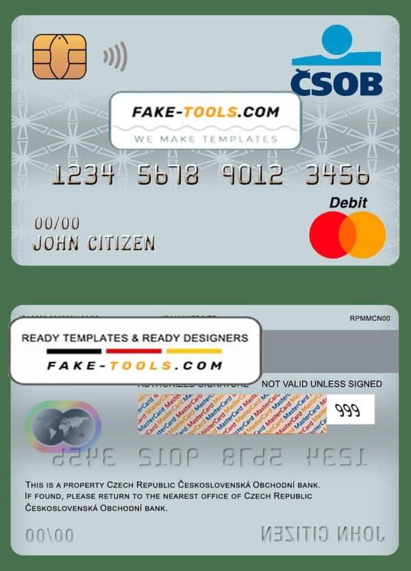Czech Republic Československá Obchodní bank mastercard debit card template in PSD format, fully editable