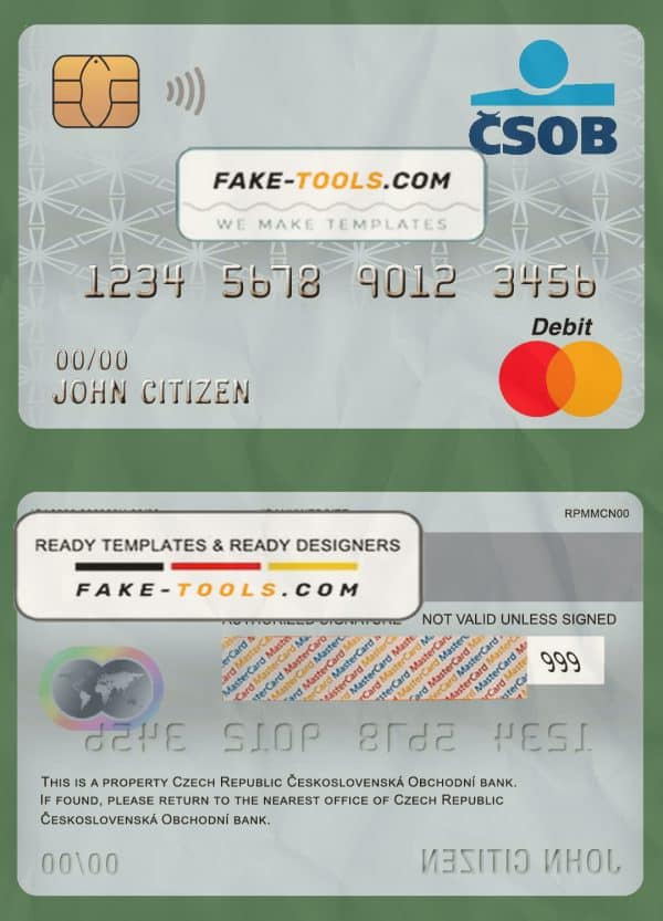 Czech Republic Československá Obchodní bank mastercard debit card template in PSD format, fully editable