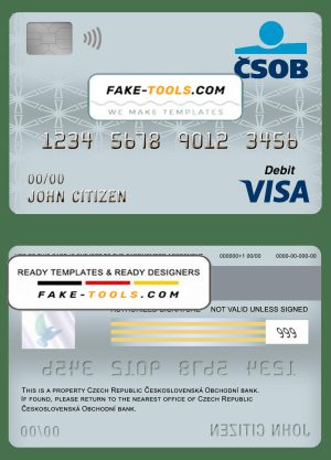 Czech Republic Československá Obchodní bank visa card debit card template in PSD format, fully editable
