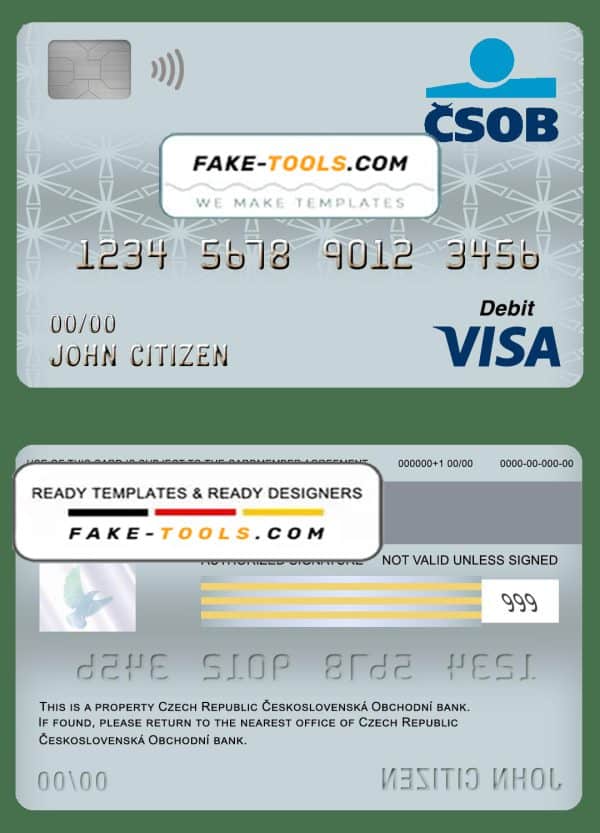 Czech Republic Československá Obchodní bank visa card debit card template in PSD format, fully editable