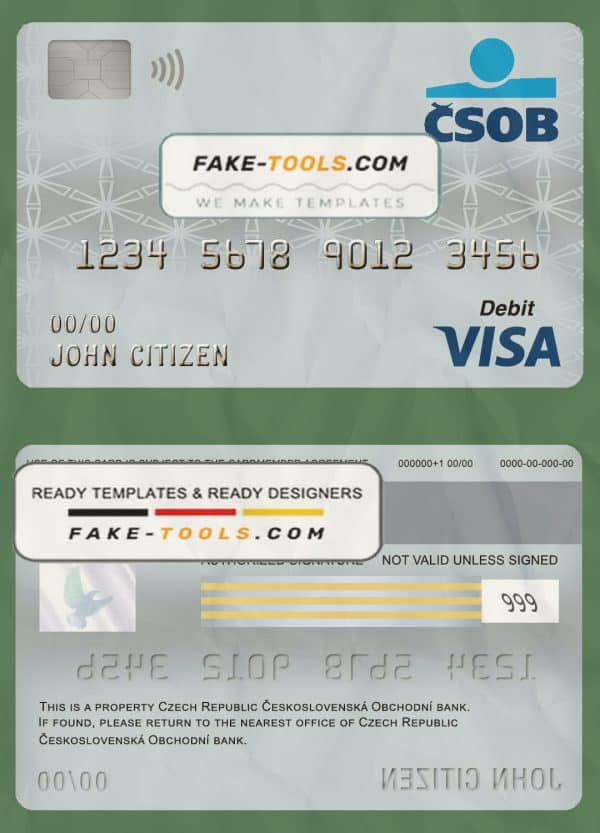Czech Republic Československá Obchodní bank visa card debit card template in PSD format, fully editable