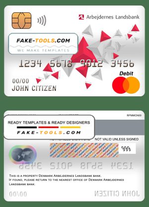 Denmark Arbejdernes Landsbank mastercard debit card template in PSD format, fully editable