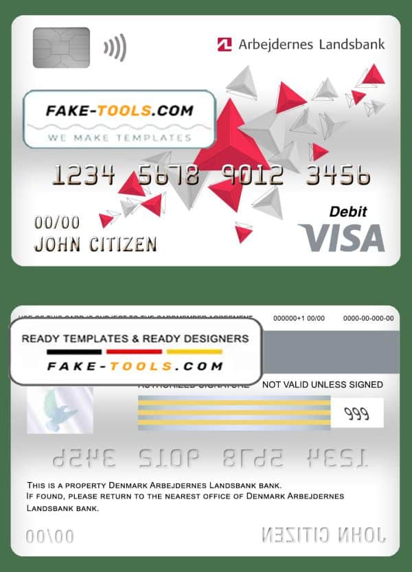 Denmark Arbejdernes Landsbank visa card debit card template in PSD format, fully editable