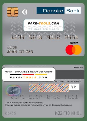 Denmark Danskebank bank mastercard debit card template in PSD format, fully editable