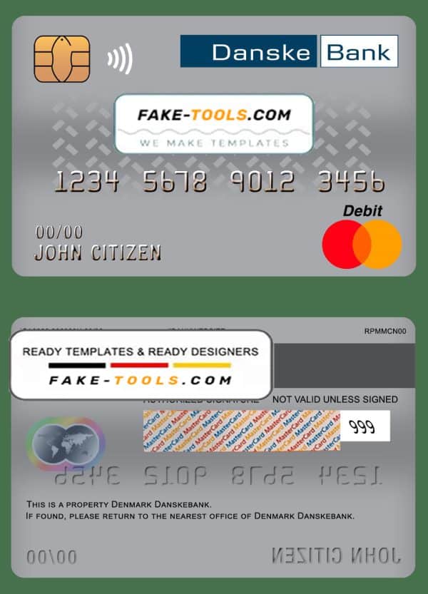 Denmark Danskebank bank mastercard debit card template in PSD format, fully editable
