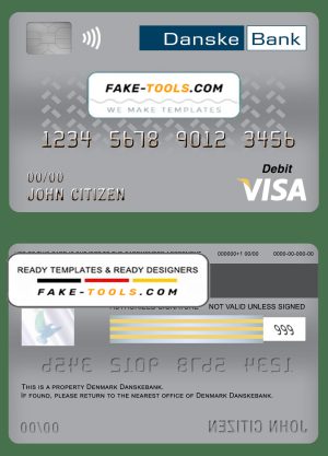 Denmark Danskebank bank visa card debit card template in PSD format, fully editable