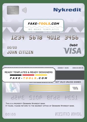 Denmark Nykredit bank visa card debit card template in PSD format, fully editable