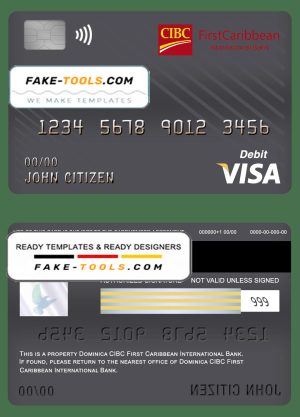 Dominica CIBC First Caribbean International bank visa card debit card template in PSD format, fully editable
