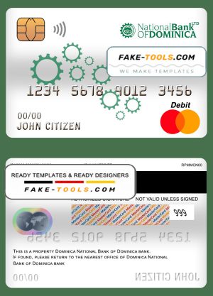 Dominica National Bank of Dominica mastercard debit card template in PSD format, fully editable