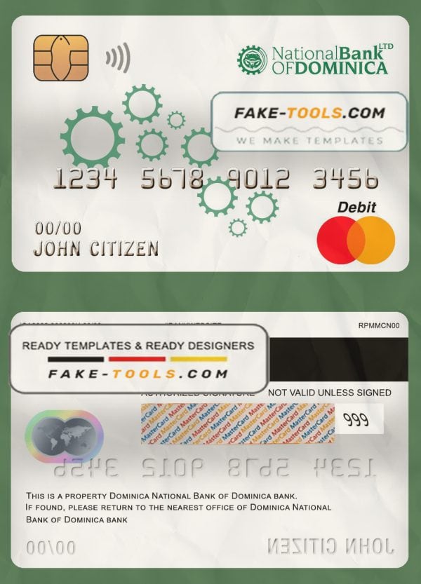 Dominica National Bank of Dominica mastercard debit card template in PSD format, fully editable