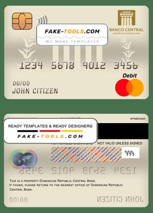 Dominican Republic Central bank Of the Dominican Republic mastercard debit card template in PSD format, fully editable