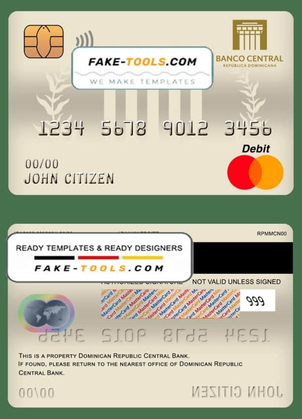 Dominican Republic Central bank Of the Dominican Republic mastercard debit card template in PSD format, fully editable