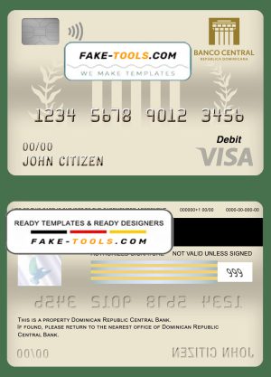 Dominican Republic Central bank Of the Dominican Republic visa card debit card template in PSD format, fully editable