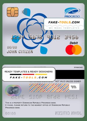 Dominican Republic Progreso bank mastercard debit card template in PSD format, fully editable