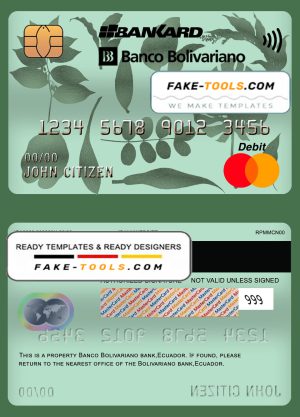 Ecuador Banco Bolivariano mastercard debit card template in PSD format, fully editable