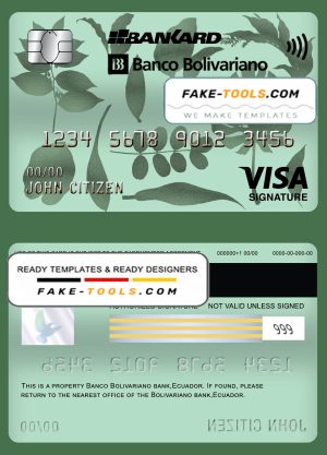 Ecuador Banco Bolivariano visa signature card template in PSD format, fully editable