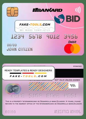 Ecuador Banco Interamericano de Desarrollo BID bank mastercard debit card template in PSD format, fully editable