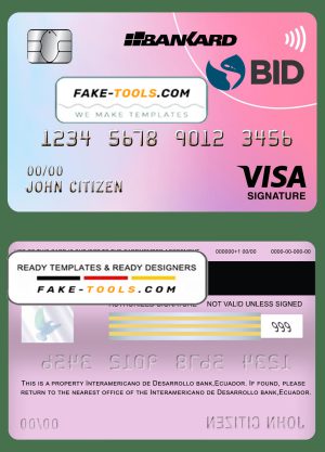 Ecuador Banco Interamericano de Desarrollo BID bank visa signature card template in PSD format, fully editable