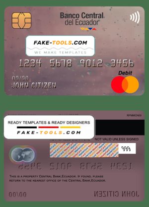Ecuador Central Bank mastercard debit card template in PSD format, fully editable