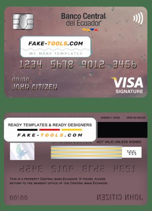 Ecuador Central Bank visa signature card template in PSD format, fully editable