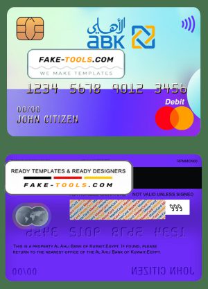 Egypt Al Ahli Bank of Kuwait mastercard template in PSD format, fully editable