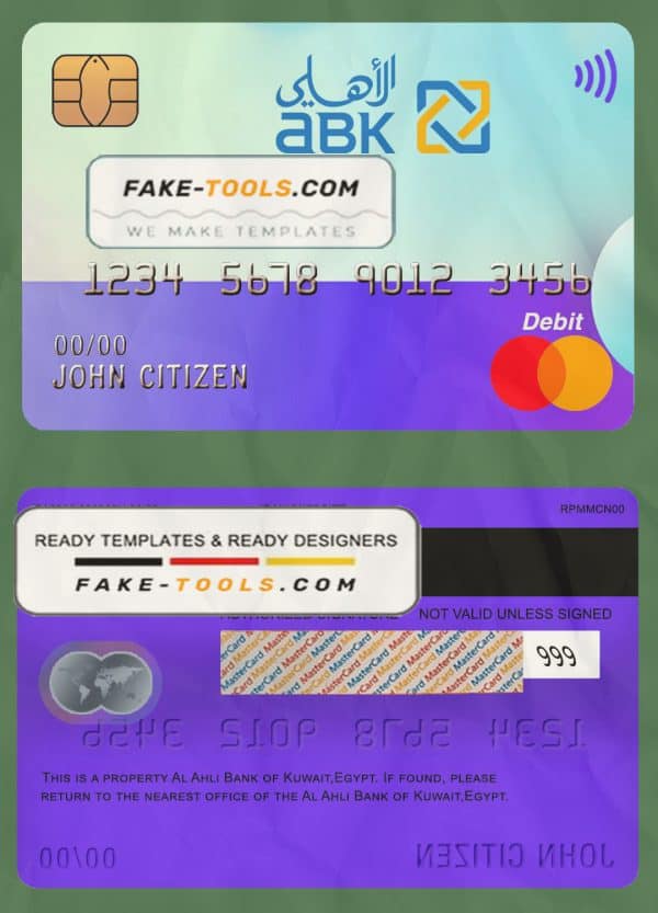Egypt Al Ahli Bank of Kuwait mastercard template in PSD format, fully editable