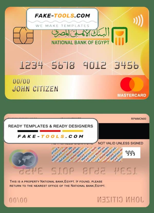 Egypt National Bank mastercard template in PSD format, fully editable
