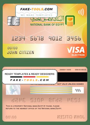 Egypt National Bank visa electron card template in PSD format, fully editable