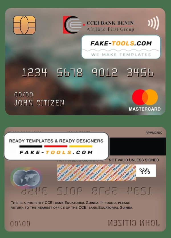 Equatorial Guinea CCEI Bank mastercard template in PSD format, fully editable