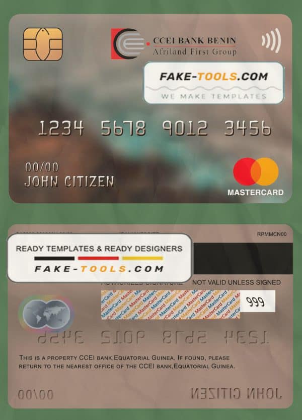 Equatorial Guinea CCEI Bank mastercard template in PSD format, fully editable